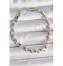 Pirinç Gümüş Renk Zirkon Taşlı Gold Kalpli VIP Seri Kadın Bileklik - TJ-BB6714