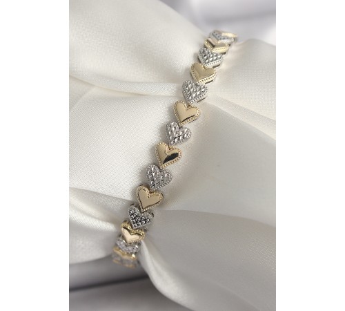 Pirinç Mix Renk Zirkon Taşlı Kalp Model VIP Seri Kadın Bileklik - TJ-BB6722