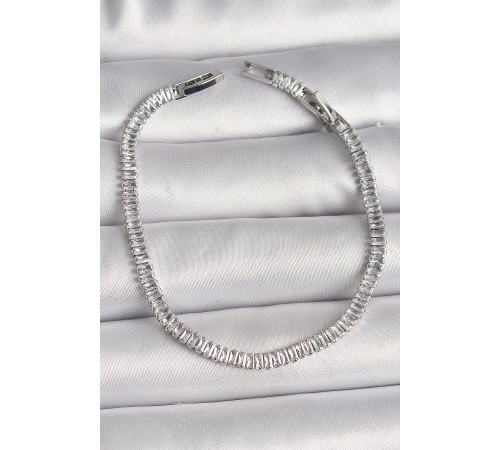 Pirinç Gümüş Renk Zirkon Taşlı Su Yolu Model Kadın Bileklik - TJ-BB6724