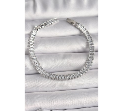 Pirinç Gümüş Renk Zirkon Taşlı Su Yolu Model Kadın Bileklik - TJ-BB6726