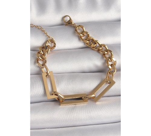 316L Çelik Gold Renk 2'Li Zincir Model Kadın Bileklik - TJ-BB6731