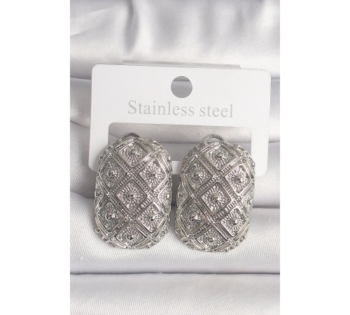 Pirinç Gümüş Renk Motif İşlemeli Kadın Küpe - TJ-BKP10142