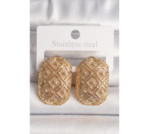 Pirinç Gold Renk Motif İşlemeli Kadın Küpe - TJ-BKP10143