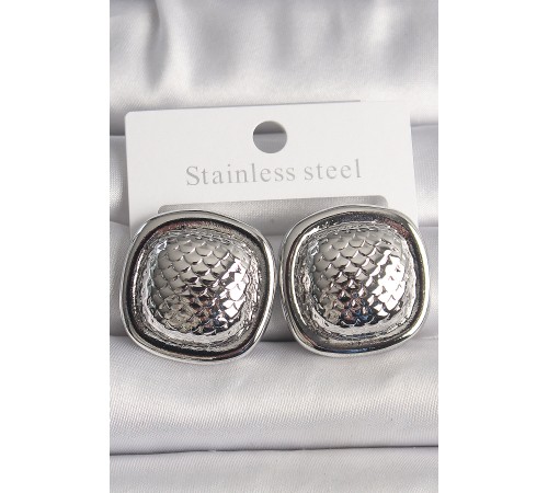 Pirinç Gümüş Renk İşlemeli Kare Model Kadın Küpe - TJ-BKP10148