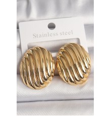 Pirinç Gold Renk İşlemeli Oval Model Kadın Küpe - TJ-BKP10151