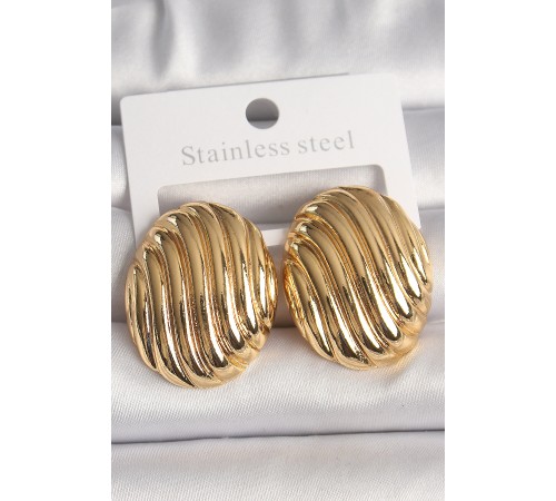 Pirinç Gold Renk İşlemeli Oval Model Kadın Küpe - TJ-BKP10151