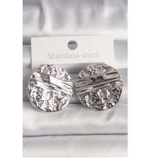 Pirinç Gümüş Renk İşlemeli Daire Plaka Model Kadın Küpe - TJ-BKP10152