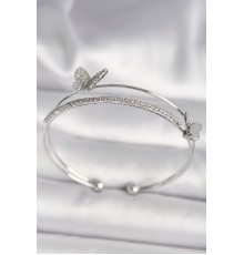 Pirinç Gümüş Renk Zirkon Taşlı Model Kadın Bileklik - TJ-BB6740