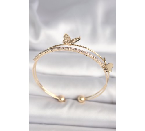 Pirinç Gold Renk Zirkon Taşlı Model Kadın Bileklik - TJ-BB6741