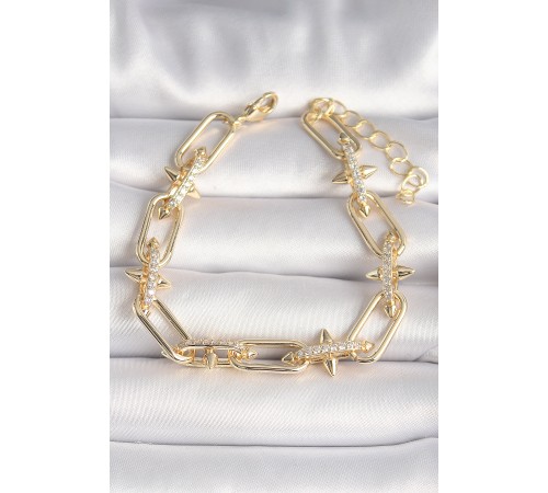 Pirinç Gold Renk Zirkon Taşlı Dikenli Zincir Model Xuping VIP Seri Kadın Bileklik - TJ-BB6742