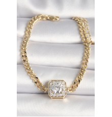 Pirinç Gold Renk Zincir Kare Zirkon Taş Model Xuping VIP Seri Kadın Bileklik - TJ-BB6743