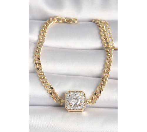 Pirinç Gold Renk Zincir Kare Zirkon Taş Model Xuping VIP Seri Kadın Bileklik - TJ-BB6743