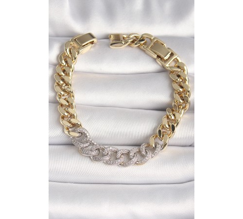 Pirinç Gold Renk Zirkon Taşlı Halka Zincir Xuping VIP Seri Exculusive Kadın Bileklik - TJ-BB6746