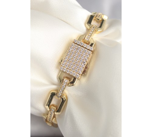 Pirinç Gold Renk Zirkon Taş Detaylı Kare Zincir Model Xuping VIP Exculusive Seri Kadın Bileklik - TJ-BB6747