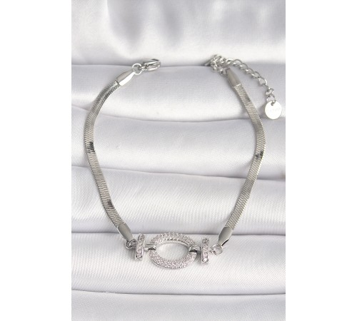 316L Çelik Gümüş Renk İtalyan Zincir Model Zirkon Taşlı Halka Figür Kadın Bileklik - TJ-BB6748