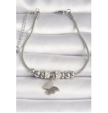 316L Çelik Gümüş Renk Tüp Zincir Model Zirkon Taş Detaylı Sallantı Simli Figür Kadın Bileklik - TJ-BB6755