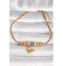 316L Çelik Gold Renk Tüplü Zincir Zirkon Taş Detaylı Sallantı Simli Figür Kadın Bileklik - TJ-BB6758