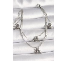 316L Çelik Gümüş Renk 2'Li İtalyan Zincir Model Sallantı Kalp Figür Kadın Bileklik - TJ-BB6761