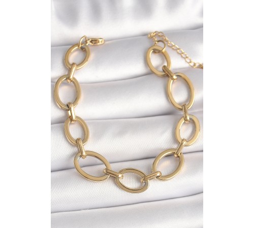 316L Çelik Gold Renk Halka Zincir Model Kadın Bileklik - TJ-BB6774