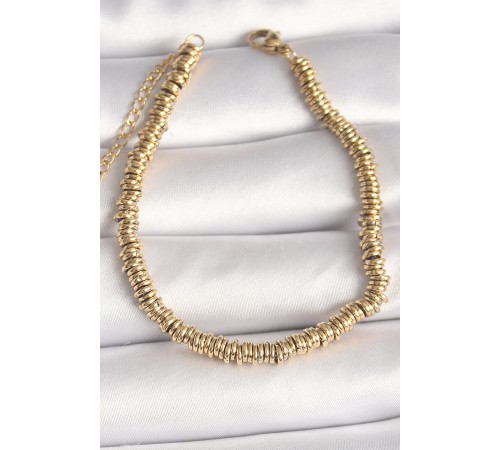 316L Çelik Gold Renk Çoklu Minimal Halka Model Kadın Bileklik - TJ-BB6775