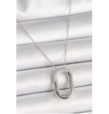 316L Çelik Gümüş Renk Zirkon Taşlı Oval Model Kadın Kolye - TJ-BKO9845