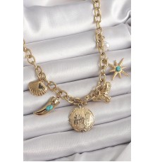 316L Çelik Gold Renk Zincir Sallantılı Çoklu Figür Model Kadın Kolye - TJ-BKO9849