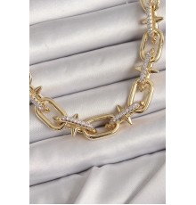 Pirinç Gold Renk Zirkon Taşlı Dikenli Halka Model VIP Exculusive Seri Kadın Kolye - TJ-BKO9853