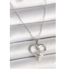 316L Çelik Gümüş Renk Zincir Zirkon Taş Detaylı Kalp Model Kadın Kolye - TJ-BKO9854