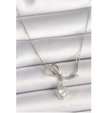 316L Çelik Gümüş Renk Zincir Zirkon Taşlı Düğüm Sallantı Kalp Figür Kadın Kolye - TJ-BKO9856