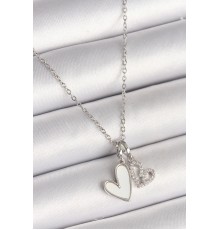 316L Çelik Gümüş Renk Zincir 2'Li Sallantı Zirkon Taşlı Kalp Model Kadın Kolye - TJ-BKO9858