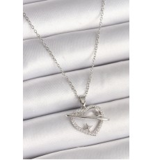 316L Çelik Gümüş Renk Zincir Zirkon Taşlı Kalp Model Yıldız Detay Kadın Kolye - TJ-BKO9860