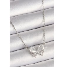 316L Çelik Gümüş Renk Zincir Zirkon Taşlı Fiyonk Model Kadın Kolye - TJ-BKO9862