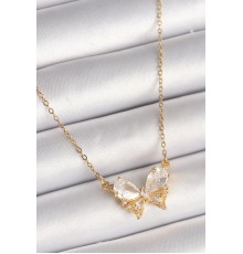 316L Çelik Gold Renk Zincir Zirkon Taşlı Fiyonk Model Kadın Kolye - TJ-BKO9863