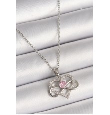 316L Çelik Gümüş Renk Zincir Zirkon Taşlı Sonsuzluk Kalp Model Kadın Kolye - TJ-BKO9864