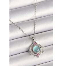 316L Çelik Gümüş Renk Zincir Zirkon Taşlı Yıldız Detay Yeşil Sedefli Kadın Kolye - TJ-BKO9867