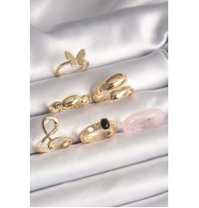 Pirinç Gold Renk Figür Sarmal Model 6'Lı Kadın Yüzük Seti - TJ-BYK3608