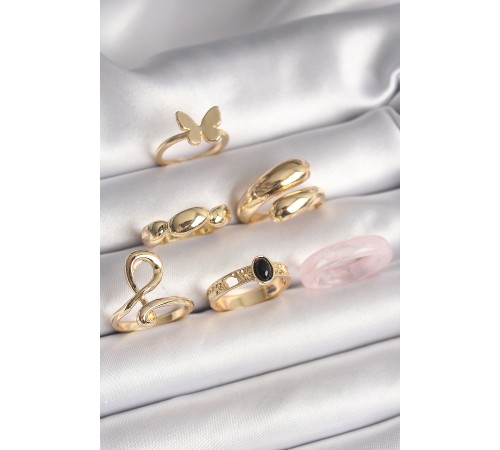 Pirinç Gold Renk Figür Sarmal Model 6'Lı Kadın Yüzük Seti - TJ-BYK3608