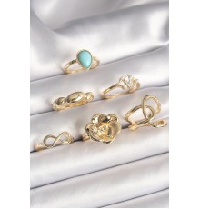 Pirinç Gold Renk Çiçek Model Model Sonsuzluk Zirkon Taş Detaylı 6'Lı Kadın Yüzük Seti - TJ-BYK3612