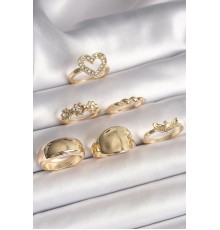 Pirinç Gold Renk Zirkon Taşlı Kalp Figür Kuş Detay 6'Lı Kadın Küpe Seti - TJ-BYK3616