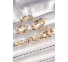 Pirinç Gold Renk Dal İşlemeli Yüzük Topçuk Detay 6'Lı Kadın Yüzük Seti - TJ-BYK3629