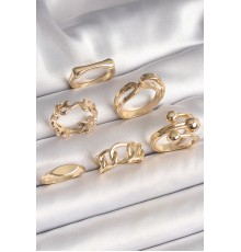 Pirinç Gold Renk Dal İşlemeli Yüzük Topçuk Detay 6'Lı Kadın Yüzük Seti - TJ-BYK3629