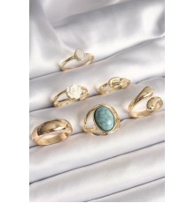 Pirinç Gold Renk Beyaz Gül Figürlü Düğüm Detay 6'Lı Kadın Yüzük Seti - TJ-BYK3634