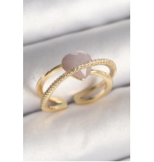 Pirinç Gold Renk Mor Kristal Kalp Model Zirkon Taşlı Kadın Yüzük - TJ-BYK3646
