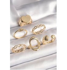 Pirinç Gold Renk Plaka Kalp Model Göz İşleme Detayı 6'Lı Kadın Yüzük Seti - TJ-BYK3635