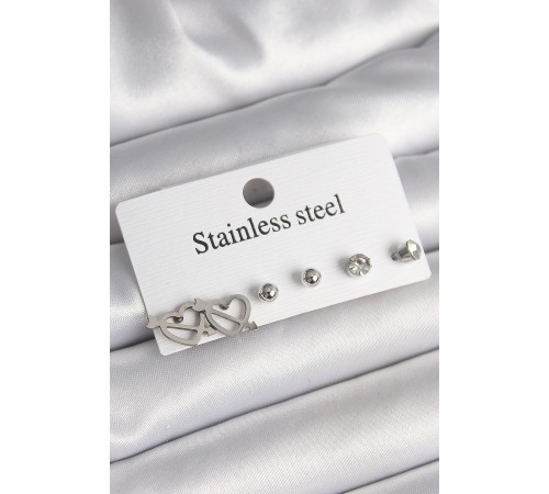 316L Çelik Gümüş Renk Ok Kalp Model Zirkon Taşlı Topçuk Model Kadın Küpe Seti - TJ-BKP10192