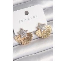 Pirinç Gold Renk İşleme Detaylı Yelpaze Zirkon Taşlı Yıldız Model Kadın Küpe - TJ-BKP10209