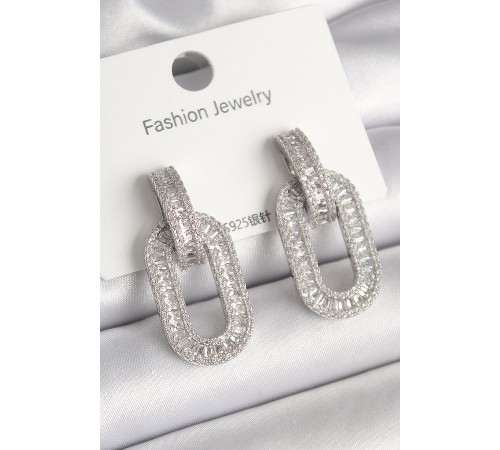 Pirinç Gümüş Renk Zirkon Taşlı Halka Model VIP Seri Kadın Küpe - TJ-BKP10211