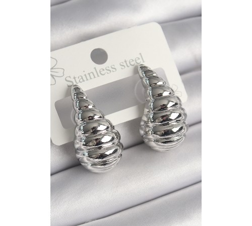 Pirinç Gümüş Renk İşlemeli Damla Model Kadın Küpe - TJ-BKP10219