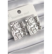 Pirinç Gümüş Renk İşlemeli Kare Plaka Model Kadın Küpe - TJ-BKP10226