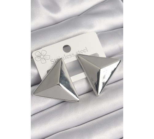 Pirinç Gümüş Renk 3D Üçgen Model Kadın Küpe - TJ-BKP10230